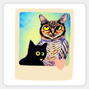 A Cat and An Owl Funny Pet Owner Love Frame Sticker